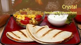  Presentation with food chicken - Amazing PPT theme having food tortillas - chicken quesadilla in kitchen backdrop and a tawny brown colored foreground