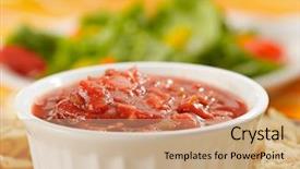  Presentation with chips and salsa - Presentation having food tortillas - salsa and chips closeup background and a coral colored foreground