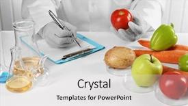  Presentation with scientist - Amazing PPT layouts having scientist examines vegetables in laboratory backdrop and a white colored foreground