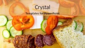  Presentation with food preservation dehydration - Amazing PPT theme having food tray with salami slices backdrop and a  colored foreground