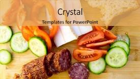  Presentation with salt food - Slides consisting of food tray with salami slices background and a  colored foreground