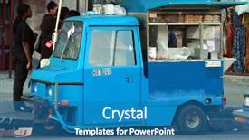  Presentation with food truck - Audience pleasing PPT layouts consisting of food truck - hotdog vendors street cart backdrop and a teal colored foreground