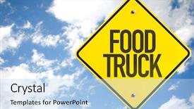  Presentation with food truck - Presentation design consisting of food truck sign with sky background and a light blue colored foreground