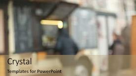  Presentation with food truck - Amazing presentation design having food truck with people blurred backdrop and a coral colored foreground