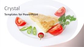  Presentation with triangle - Audience pleasing PPT theme consisting of food-vegetable-casserole-triangle backdrop and a sky blue colored foreground