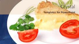  Presentation with blue food - Amazing theme having food vegetable casserole triangle on white plate with pepper and tomatoes on blue table backdrop and a yellow colored foreground