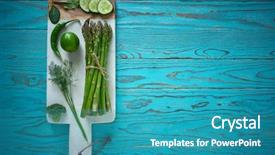  Presentation with healthy food - Amazing PPT theme having food vegetables for heart heath backdrop and a teal colored foreground