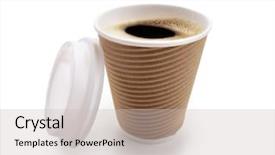  Presentation with hot and cold coffee cup - Audience pleasing presentation consisting of food vending - coffee take out disposable cup backdrop and a light gray colored foreground