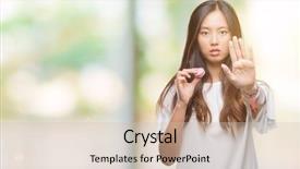  Presentation with asian food - Audience pleasing theme consisting of food warning - young asian woman eating pink backdrop and a soft green colored foreground