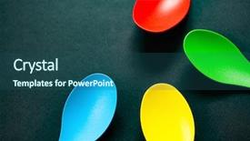  Presentation with plastic and environment - PPT theme consisting of food waste disposal - colorful plastic forks and spoons background and a ocean colored foreground