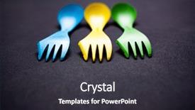  Presentation with plastic from waste - Theme consisting of food waste disposal - colorful plastic forks and spoons background and a dark gray colored foreground