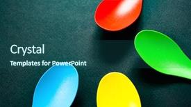  Presentation with plastic bales at the waste - Beautiful PPT layouts featuring food waste disposal - colorful plastic forks and spoons backdrop and a ocean colored foreground