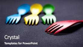  Presentation with food waste - PPT theme enhanced with food waste disposal - colorful plastic forks and spoons background and a dark gray colored foreground