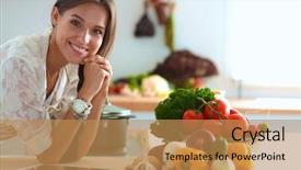  Presentation with computer based test - Slide deck having food web - young woman using a tablet background and a coral colored foreground