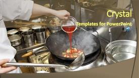  Presentation with sauce - Presentation featuring food woku - chef is pouring sour sauce background and a tawny brown colored foreground