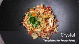  Presentation with chinese food - Colorful presentation theme enhanced with food woku - chinese noodles with vegetables backdrop and a dark gray colored foreground