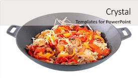  Presentation with noodles - Audience pleasing slide deck consisting of food woku - noodles with vegetables on wok backdrop and a light gray colored foreground