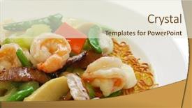 Presentation with noodles - PPT theme having food woku - pan fried noodles with seafood background and a cream colored foreground