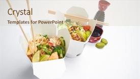  Presentation with noodles and condiments - Slide set enhanced with food woku - take away noodles background and a lemonade colored foreground