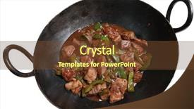  Presentation with iron - Slides consisting of food woku - traditional cast-iron wok containing beef background and a  colored foreground