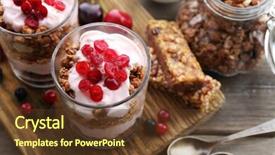  Presentation with muesli - Cool new PPT theme with food yogurt - healthy layered dessert with muesli backdrop and a  colored foreground