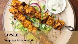  Presentation with indian food chicken curry powder - Audience pleasing PPT theme consisting of food yogurt - indian chicken tikka kebabs backdrop and a yellow colored foreground