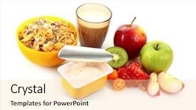  Presentation with white milk - Theme with food yogurt - yoghurt muesli milk and fruits background and a  colored foreground
