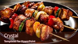  Presentation with grilled - Audience pleasing presentation theme consisting of food zucchini - shish kebabs - grilled meat backdrop and a wine colored foreground