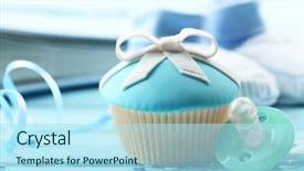  Presentation with baby shoes - Colorful presentation design enhanced with foodborne - tasty cupcake with bow backdrop and a arctic colored foreground