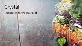  Presentation with mason jar - Audience pleasing slide deck consisting of foods jars - healthy homemade mason jar salad backdrop and a light gray colored foreground