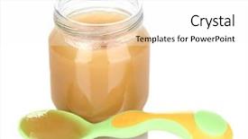  Presentation with spoon - Presentation design with foods jars - jar of baby puree background and a white colored foreground