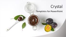  Presentation with mango jam - Slides enhanced with foods jars - jar of fresh plum jam background and a white colored foreground