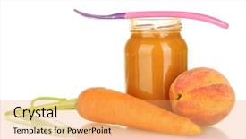  Presentation with baby food jar - PPT layouts consisting of foods jars - jar with fruit and vegetables background and a yellow colored foreground