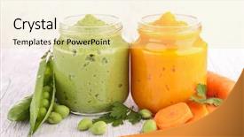  Presentation with pigeon pea - Amazing PPT layouts having foods jars - pea and carrot puree backdrop and a blonde colored foreground