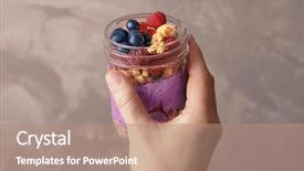  Presentation with acai - PPT theme having foods jars - woman holding jar with delicious background and a coral colored foreground