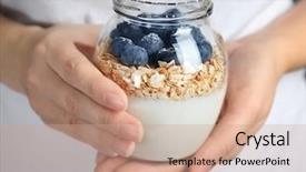  Presentation with yogurt - Cool new slides with foods jars - woman holding jar with tasty backdrop and a coral colored foreground