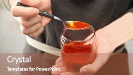  Presentation with salad dressing - Audience pleasing slide deck consisting of foods jars - woman holding spoon and glass backdrop and a red colored foreground
