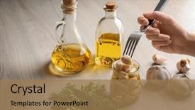  Presentation with preserved - Theme having foods jars - woman trying preserved garlic background and a coral colored foreground