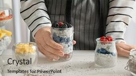  Presentation with seed - Presentation theme enhanced with foods jars - woman with jar of delicious background and a coral colored foreground