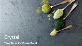  Presentation with organic foods - Slides with foods kale chlorella green barley background and a gray colored foreground