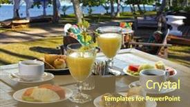  Presentation with breakfast - Slide set consisting of foods place travel - breakfast room on the beach background and a coral colored foreground