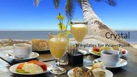  Presentation with breakfast - Beautiful slide deck featuring foods place travel - breakfast room on the beach backdrop and a coral colored foreground