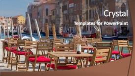  Presentation with street light view - PPT theme enhanced with foods place travel - street view of a cafe background and a dark gray colored foreground