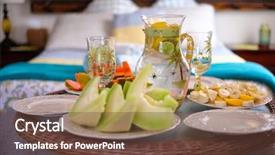  Presentation with breakfast - PPT theme having foods place travel - tropical breakfast in the bungalow background and a tawny brown colored foreground