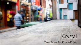  Presentation with scene - Amazing PPT theme having foods place travel - wooden table and blurred street backdrop and a light gray colored foreground