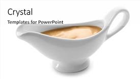  Presentation with boat - Theme with foodstuff - sauce boat with turkey gravy background and a white colored foreground