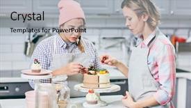  Presentation with professional - Audience pleasing slides consisting of foodstylists or confectioners decorating marzipan backdrop and a light gray colored foreground