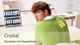  Presentation with office - Amazing presentation theme having foolish manager - office prank with kick me backdrop and a soft green colored foreground