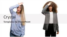  Presentation with business women - Presentation theme consisting of foolish manager - team of business men background and a light gray colored foreground