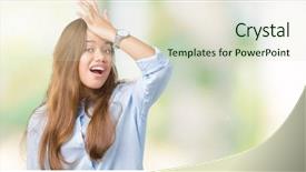  Presentation with memory - Amazing presentation theme having foolish manager - young beautiful brunette business woman backdrop and a  colored foreground